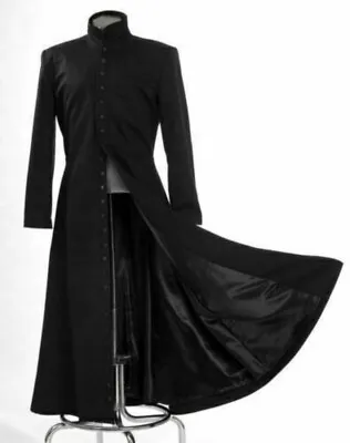 Matrix Neo New Men's Cotton Coat Keanu Reeves Black Trench Gothic Jacket • £54