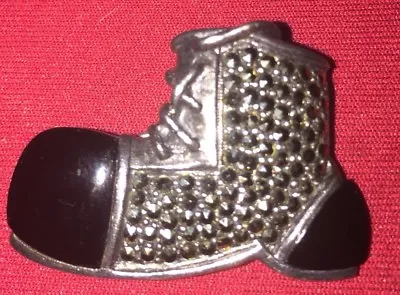 Art Deco Black Onyx Marcasite Pin Shoe Boot Brooch Sterling Silver Pin • $32.97