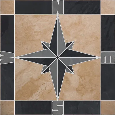 Travertine Slate Square Compass Rose Mosaic Medallion - CHOOSE YOUR SIZE & COLOR • $995