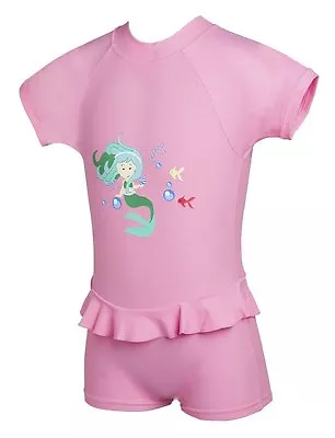 Baby Girl Toddler Mermaid Sun Protection UV Sun Suit Swimwear Pink • £7.99