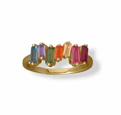 14k Yellow Gold Finish Baguette Cut Multi Color Gemstones Womens Engagement Ring • $92.65