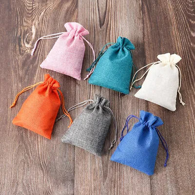 £1.99 • Buy 10 -100 Hessian Drawstring Gift Bags Fabric Linen Christmas Pouch Wedding Party