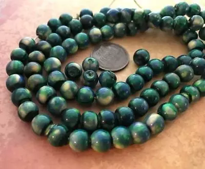 Vintage 8mm Blue Green Mottled Beads Hong Kong 30 • $1