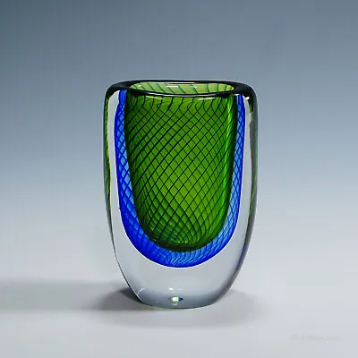 Vase With Blue And Green Layers Vicke Lindstrand For Kosta 1950s • $560