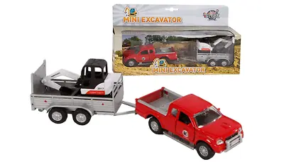 Van Pick Up With Trailer/Excavator Car Red Diecast Pull Back Open Door 1:32 • £16.98