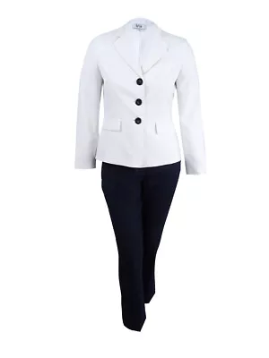 Le Suit Women's Textured Three-Button Pantsuit (10 Vanilla Ice/Navy) • $99.99