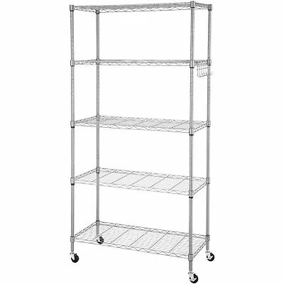 5 Tiers Metal Storage Rack Shelving Wire Shelf Kitchen/Office Unit Stand +Wheels • £49.99