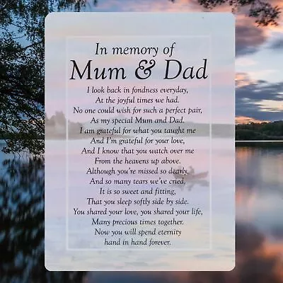 In Memory Mum & Dad Graveside Waterproof Memorial Card Sentiment Poem Tribute • £2.99