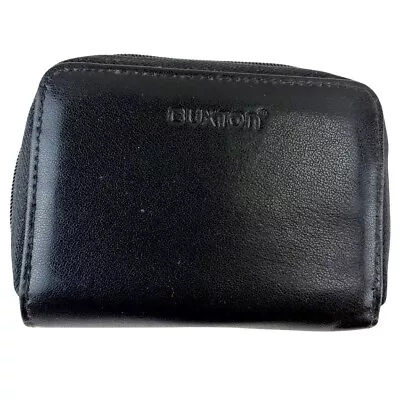 Buxton Womens Mini Leather Accordion Wizard Wallet Black Zip Around Credit Cards • $19.99