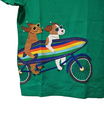 Ex Boden Boys Top Girls Long Sleeve Surfing Dog Green Cotton Applique 2-12yr NEW • £11.99