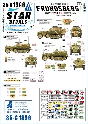 Star Decals 35-C1396 Frundsberg #1. 10.SS-Panzer Division. SdKfz 250 'ALT 1/35 • £9.29