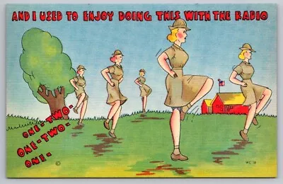 Comic Postcard Halverson Beals WC-18 WAC Soldiers Exercising In Base Camp • $6.76