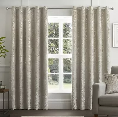 Curtina Chateau Natural Damask Eyelet Curtains 46x54 RRP 35.00 Lot GD • £27.99