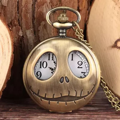 Big Eyes Skeleton Face Quartz Pocket Watch With 31.5  Chain For Men Women • $7