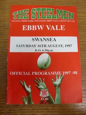 16/08/1997 Rugby Union Programme: Ebbw Vale V Swansea (minor Folding To Corners) • £3.99