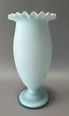 Vintage Burmese Aqua/Light Blue Frosted Case Glass Vase Crimped Ruffled Edge • $29.99