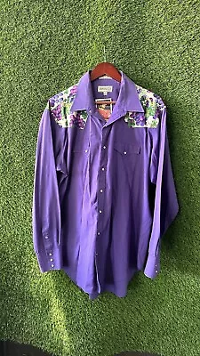 Vintage Sheplers Shirt Mens Extra Large 18 Purple Solid Western Pearl Snap 90s • $29.99