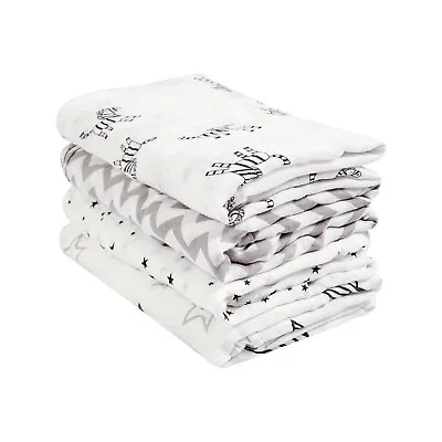 Baby Muslin Swaddle Blanket 70% Bamboo 30% Cotton Receiving Blanket 4 Pc 47x47” • $16.11