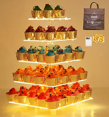 5 Tier Square Cupcake Stand - Premium Cupcake Holder - Acrylic Cupcake Tower - I • $45.99