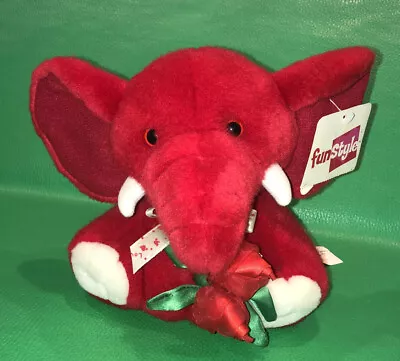 E & J Classic Red Elephant Plush Jan’s Jungle Love Fun Style Holding Roses • $14.99