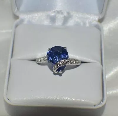 6 Ct 10X12mm PREMIUM AAA TANZANITE WHITE GOLD FILL COCKTAIL RING SIZE 8. • $101.15