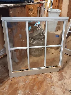 Vintage Wood Window Sash 6 Pane GLASS Picture Frame 30  X 30   1.3/4  Thickness • $40