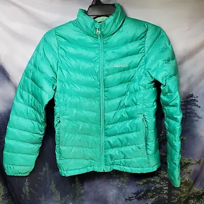 MARMOT Womens Size Small Teal Green Zip Up Puffer Jacket Coat • $14