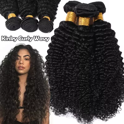 Brazilian Virgin Human Hair Extensions 300G 3Bundle Weave THICK Kinky Curly Wavy • $21.30