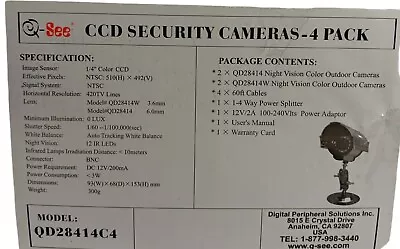 Q-See CCD Color Security Cameras W/ Night Vision Model QD28414C4 Indoor/Outdoor  • $118.97