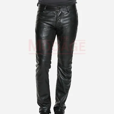 Men's Regular Fit Genuine Leather Pants Casual Biker Pants Lamb Skin • $145.43