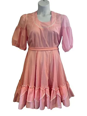 Vintage Partners Please Pink Polka Dot Square Dance Dress Sz 16 • $49.99