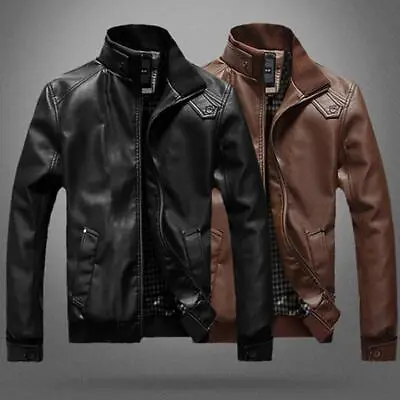 Men Leather Jacket Real Leather Jacket Biker Style Jacket Sheep Skin Jacket • $27.99