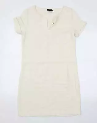 LAURA CLEMENT Womens White Cotton Jumper Dress Size 8 V-Neck • £7.25