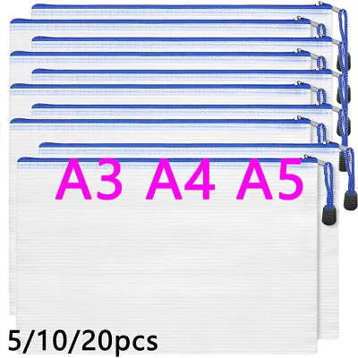 A3 A4 A5 Plastic Zip File Bags Storage Document Folder Protective Wallet Pocket • £3.98