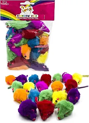 20 Rainbow V2.0 Mice Catnip Rattle Sound Made Of Real Rabbit Fur Cat Toy Mouse • $15.99