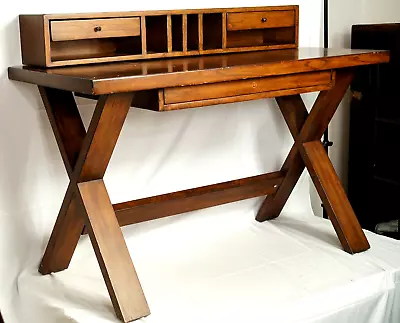 Gorgeous Vintage Mid-Century Modern Teak Wood X-Leg Work Desk With Drawers • $1100