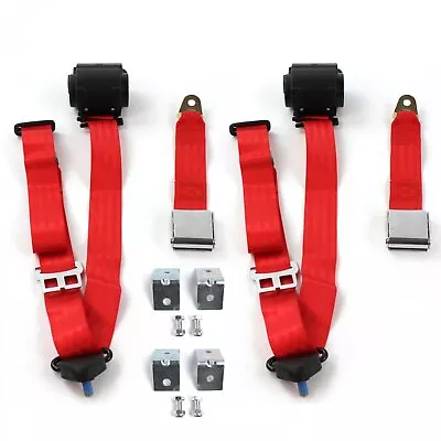 Ford Mustang 1971 - 1973 Airplane 3pt Red Retractable Bucket Seat Belt Kit W/ Br • $209.95