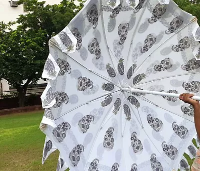 Sun Shade Garden Umbrella Hand Block Printed Floral Handmade Decorative • $250.79