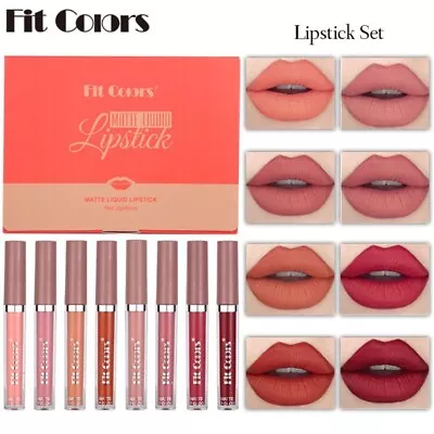 8Pcs Set Lip Gloss Lipstick Matte Velvet Waterproof Long Lasting Makeup Set Gift • £6.85