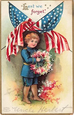 Clapsaddle Patriotic Postcard Memorial Day Soldier Boy Artist Signed PM 1909  A4 • $9.99