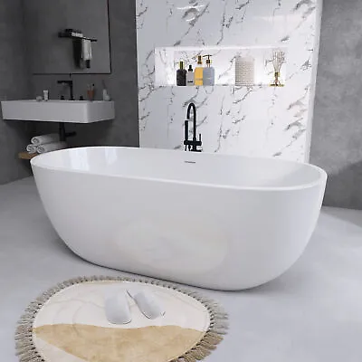 Gloss White 55  Freestanding Bathtub Acrylic Classic Oval Shape Soaking Tub • $899.99