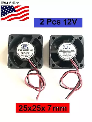 2Pcs 12V 2Pin 25mm 7mm 2507 1   5 Blades Mini Small DC Brushless Cooling Fan • $9.69