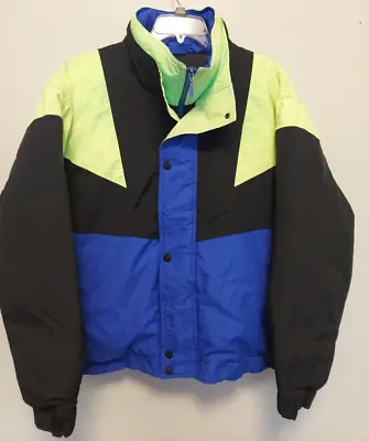 Vintage Pacific Trail Down Ski Jacket XL Block Neon Yellow / Blue • $44.99