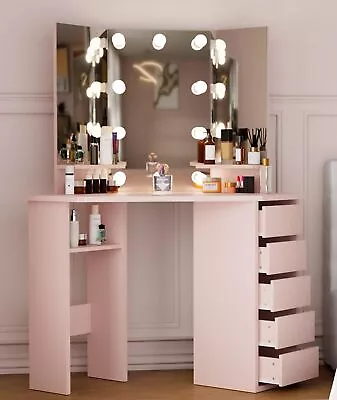 Makeup Vanity Desk Set With LED Lighted And Drawers Dressing Table For Woman • $158.99