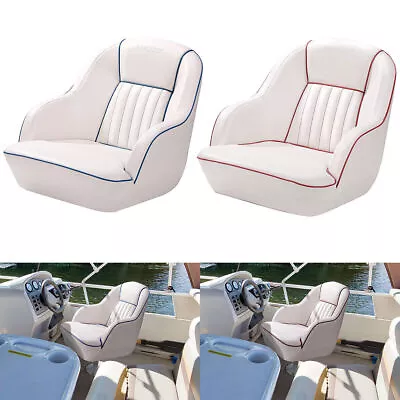 Pontoon Captain Chair Bucket Boat Seat Marine Grade Vingl(White&Blue/Red Piping) • $172.99