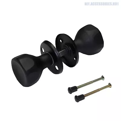 Black Door Knob Round Rosette Pull Handle Mortice Solid Metal Cast Spindle  • £8.99
