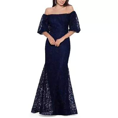 Xscape Womens Blue Lace Maxi Evening Dress Gown Petites 14P BHFO 0946 • $67.99