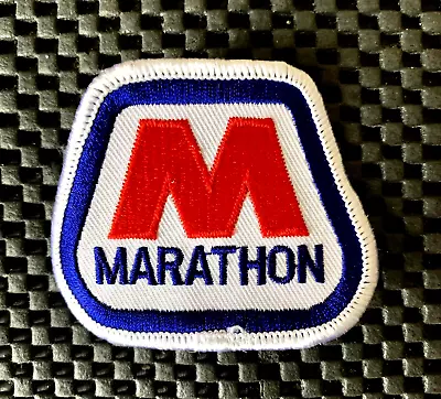 MARATHON GAS OIL EMBROIDERED SEW ON PATCH FUEL STATIONS 2 3/4  X 2 1/4  NOS • $13.99