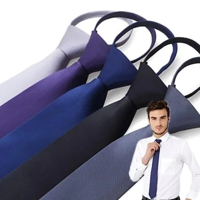 Men Line Tie Narrow Necktie Pre-tied Suit Zipper Ties Business Wedding Party • $2.57