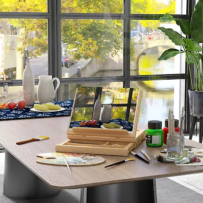 Wooden Table Easel Box W Storage Portable Adjustable Folding Painting Board UK • £21.99